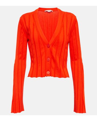 Stella McCartney Cardigan de algodon acanalado - Rojo
