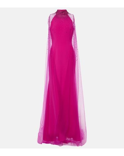 Jenny Packham Limelight Crystal-embellished Caped Gown - Pink