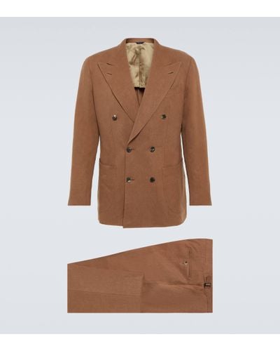 Thom Sweeney Double-breasted Linen Suit - Brown