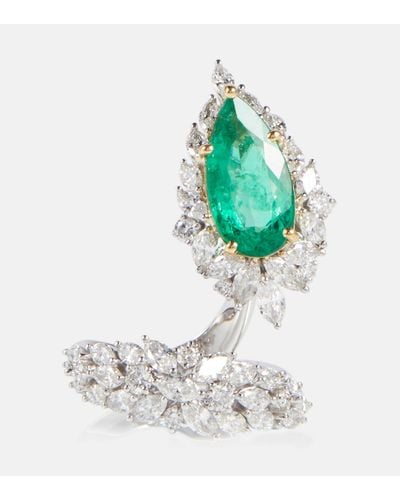YEPREM 18kt White Gold Ring With Emerald And Diamonds