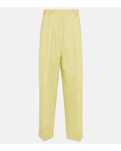 Dries Van Noten Cuffed Cotton Poplin Pants - Yellow