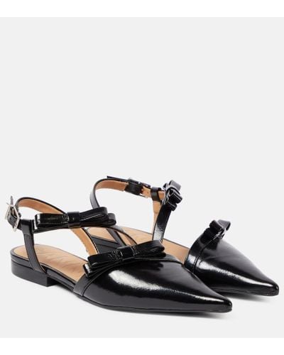 Ganni Bow-detail Slingback Ballerina Shoes - Black