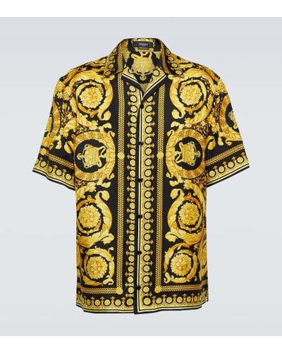Versace Camicia In Twill Di Seta Con Stampa 'Barocco' - Giallo