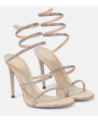 Rene Caovilla Cleo Embellished Satin Sandals - Natural