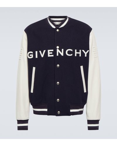 Givenchy Leather And Wool-blend Varsity Jacket - Blue