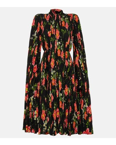 Balenciaga Robe midi en crepe a fleurs - Noir