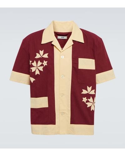 Bode Moonflower Applique Cotton Shirt - Red