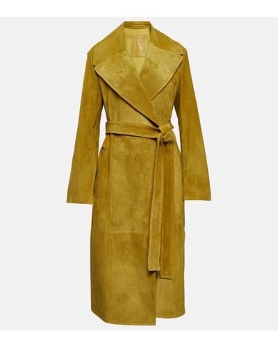 Burberry Suede Wrap Coat - Yellow