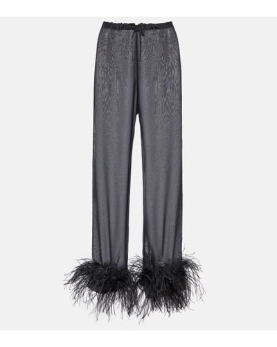 Oséree Plumage Feather-trimmed Wide-leg Trousers - Grey