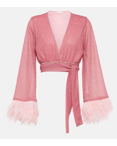 Oséree Oseree Lumiere Feather-trimmed Wrap Top - Pink