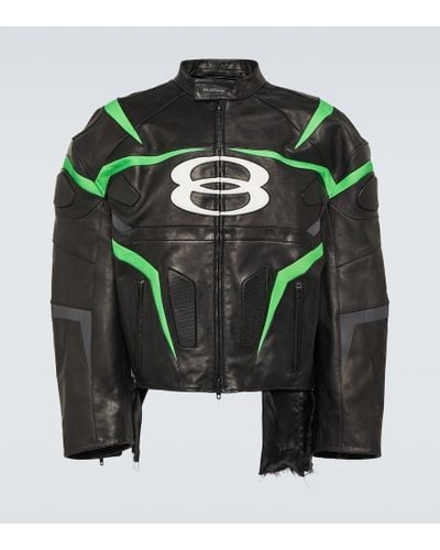 Balenciaga Logo Leather Jacket - Green