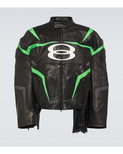 Balenciaga Chaqueta de piel con logo - Verde