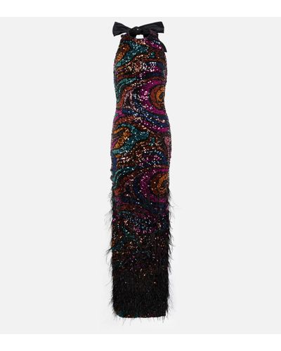 Rebecca Vallance Robe longue Kiki a plumes et a sequins - Multicolore