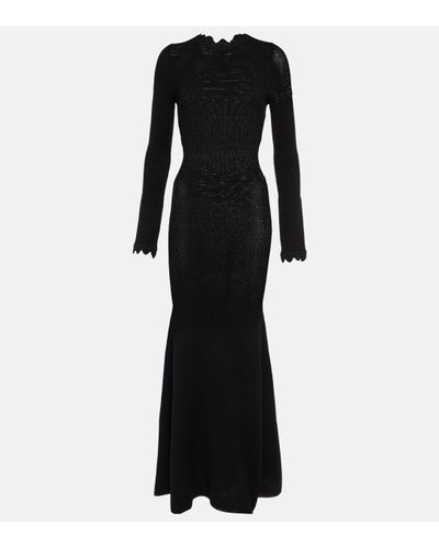 Victoria Beckham Scalloped Semi-sheer Knit Maxi Dress - Black