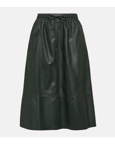 Yves Salomon Flared Leather Midi Skirt - Green