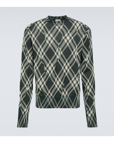 Burberry Checked Cotton-blend Jumper - Grey