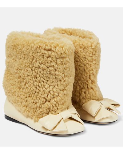 Loewe Toy Flat Bootie In Shearling And Lambskin - Natural