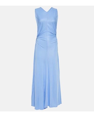 Bottega Veneta Ring-detail Draped Jersey Maxi Dress - Blue
