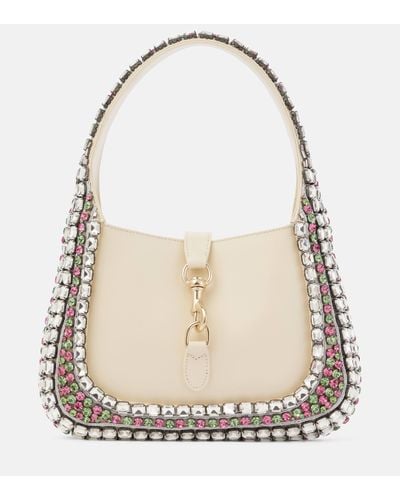 Gucci Jackie Medium Crystal-embellished Leather Shoulder Bag - Natural