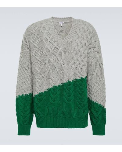 Loewe Contrast-embellished Cable-knit Wool Jumper X - Green