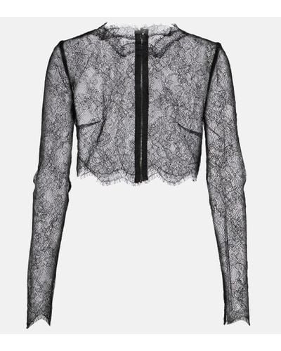 Dolce & Gabbana Cropped Chantilly Lace Top - Grey