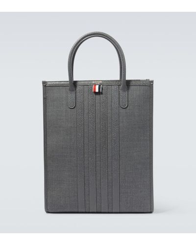 Thom Browne 4-bar Leather-trimmed Canvas Tote Bag - Gray