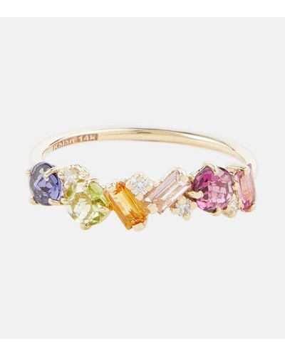 Suzanne Kalan Bague Rainbow en or 14 ct, diamants et pierres - Multicolore