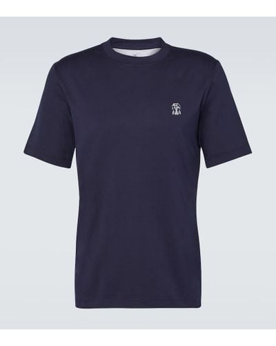 Brunello Cucinelli Bedrucktes T-Shirt aus Baumwolle - Blau