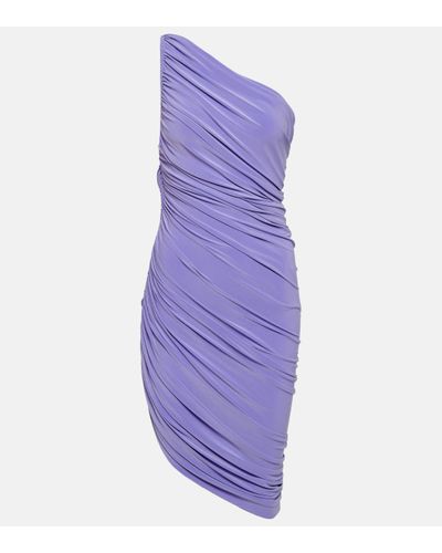 Norma Kamali Diana One-shoulder Ruched Stretch-tulle Mini Dress - Purple