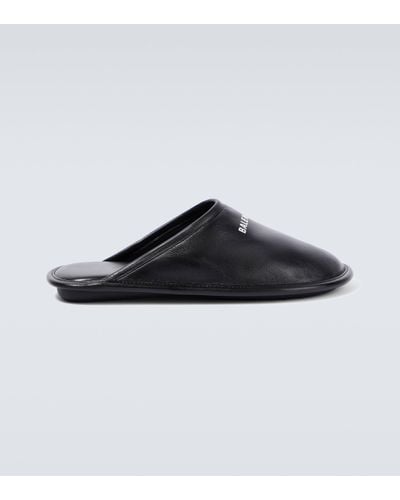 Balenciaga Slippers en cuir a logo - Noir