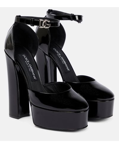 Dolce & Gabbana Polished Leather Platform Court Shoes - Black