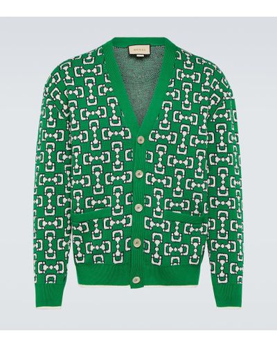 Gucci Cardigan de pique de algodon con Horsebit - Verde
