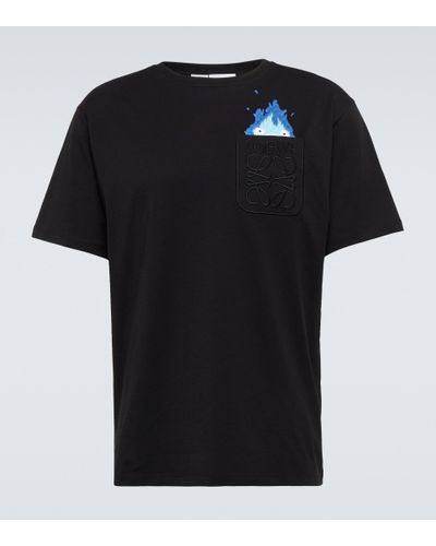 Loewe X Howl's Moving Castle Calcifer Embroidered Cotton T-shirt - Black