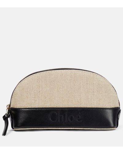 Chloé Sense Small Linen And Leather Clutch - Black