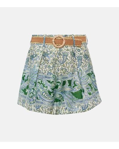 Zimmermann Ottie Paisley Linen Shorts - Green