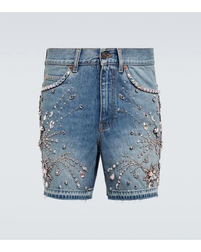 Gucci Crystal-embellished Denim Shorts - Blue