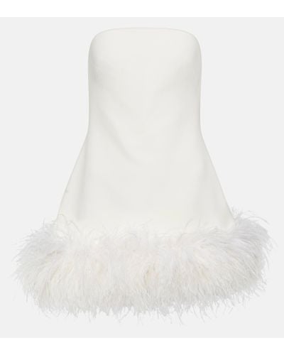 Safiyaa Mini-robe Bustier En Crêpe Stretch À Plumes Rowan - Blanc