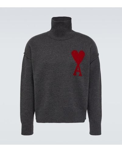 Ami Paris Ami De Coeur Wool Sweater - Gray