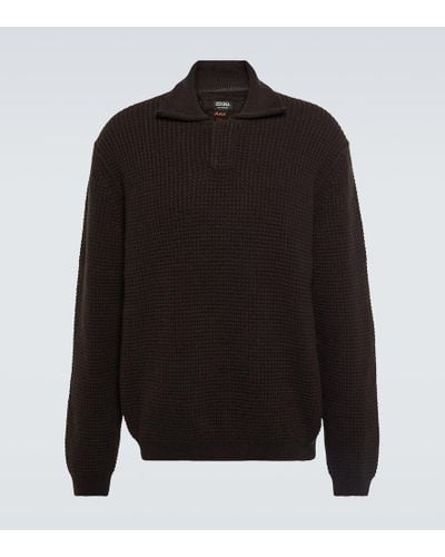 ZEGNA Cashmere Polo Sweater - Black