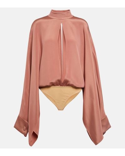 Tom Ford Cutout Silk Crepe Bodysuit - Pink