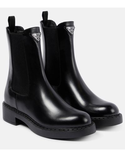 Prada Brushed Leather Chelsea Boots 50 - Black