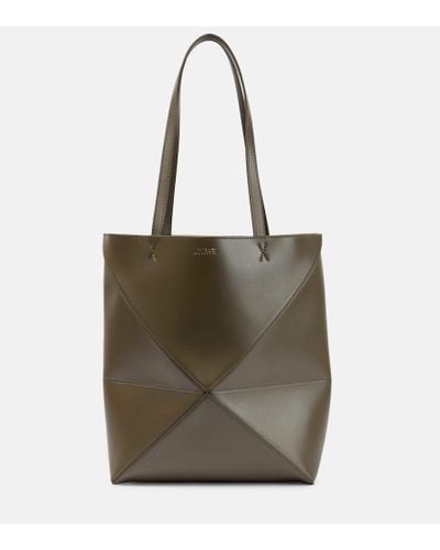 Loewe Puzzle Fold Medium Leather Tote Bag - Green