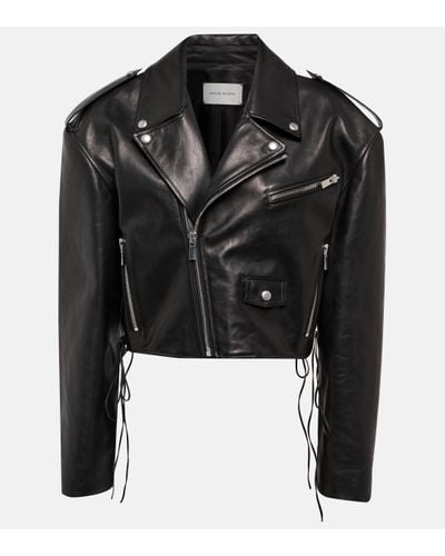 Magda Butrym Cropped Leather Biker Jacket - Black