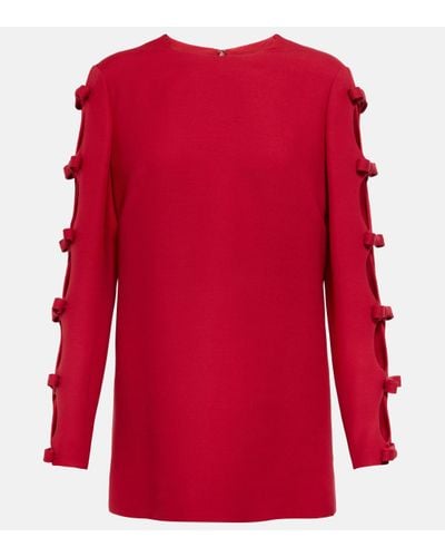 Valentino Bow-trimmed Wool And Silk Jumper - Red