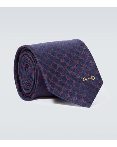 Gucci Corbata de seda con GG en jacquard - Azul
