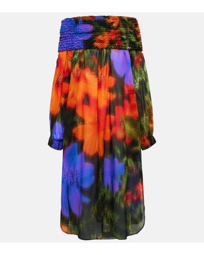 Dries Van Noten Smocked Cotton Midi Dress - Multicolor