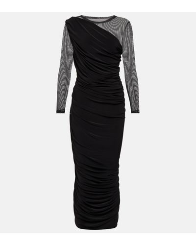 Norma Kamali Diana Asymmetric Mesh Midi Dress - Black