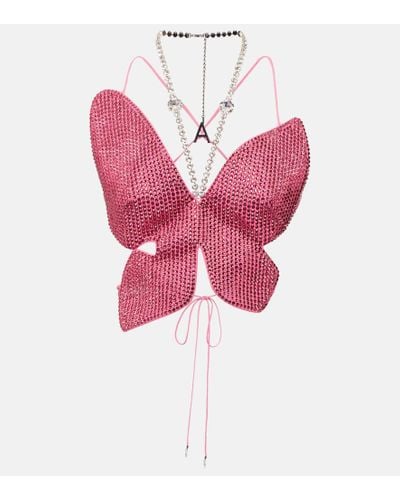 Area Crystal-embellished Butterfly Top - Pink