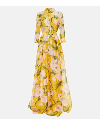 Carolina Herrera Floral Silk Chiffon Gown - Yellow