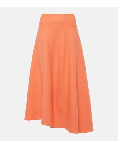 Jil Sander High-rise Asymmetric Wool Midi Skirt - Orange